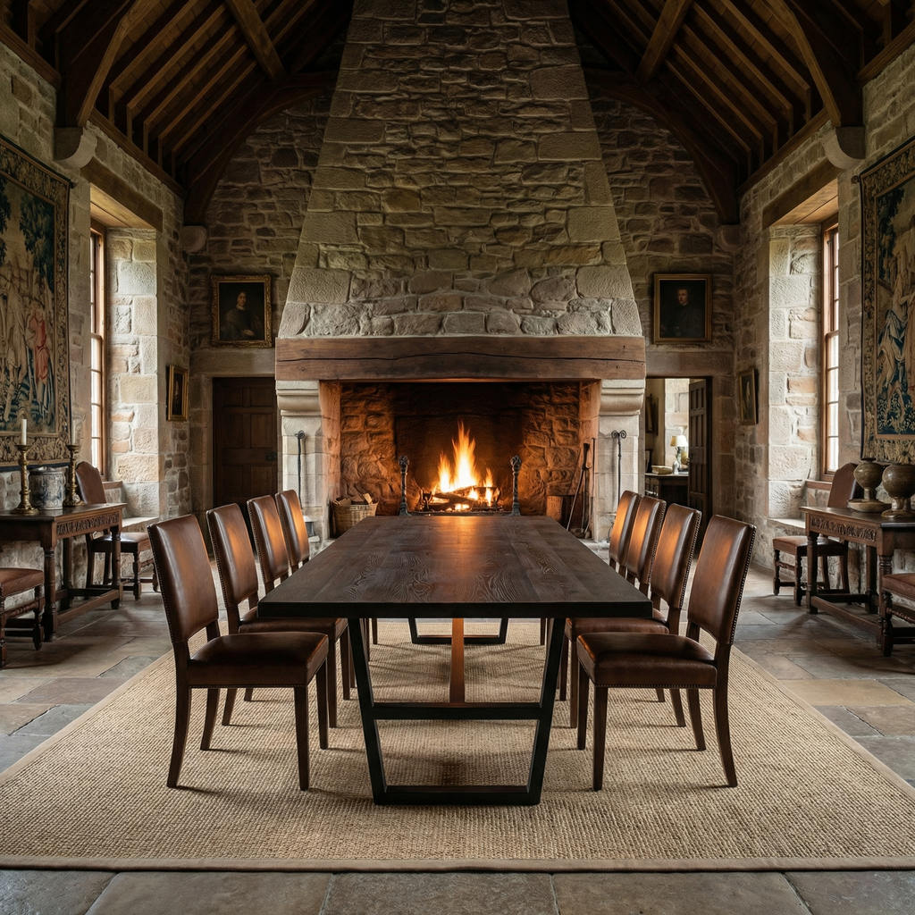 Wallace 120" Oak Dining Table - Sandblasted Black