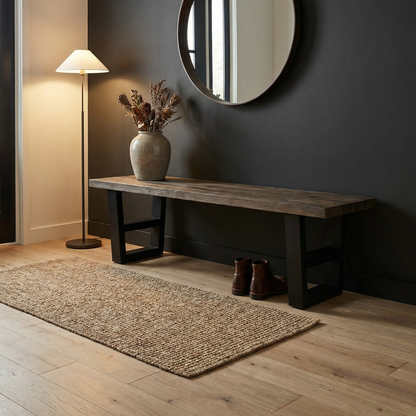 Wallace 60" Oak Dining Bench - Sandblasted Black