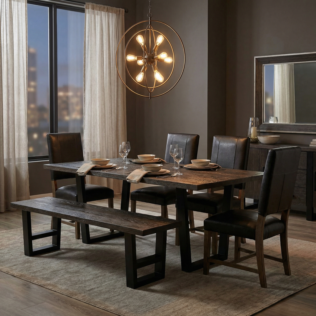 Wallace 72" Oak Dining Bench - Sandblasted Black