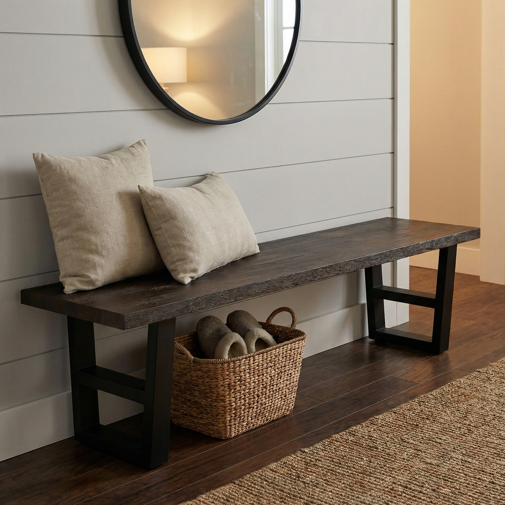 Wallace 84" Oak Dining Bench - Sandblasted Black