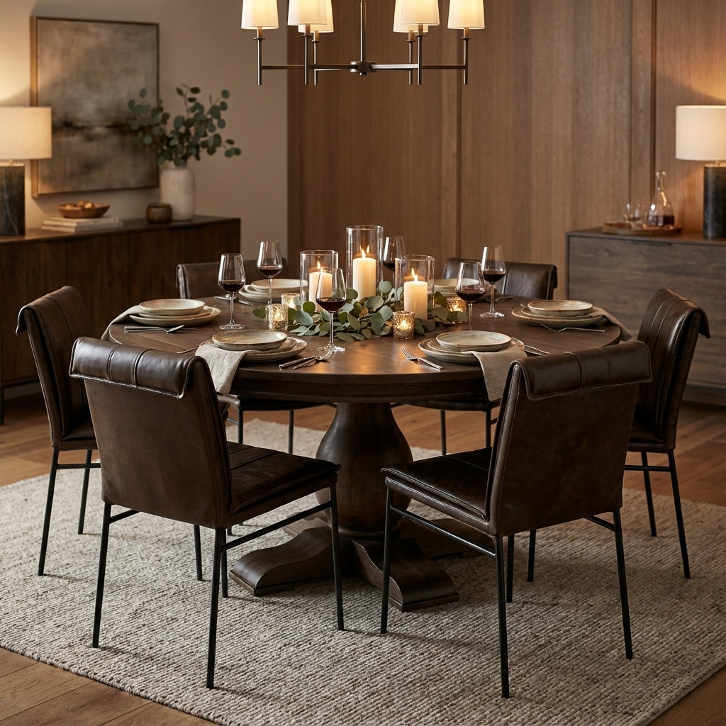 Weston 72" Acacia Round Dining Table - Natural + Smoke