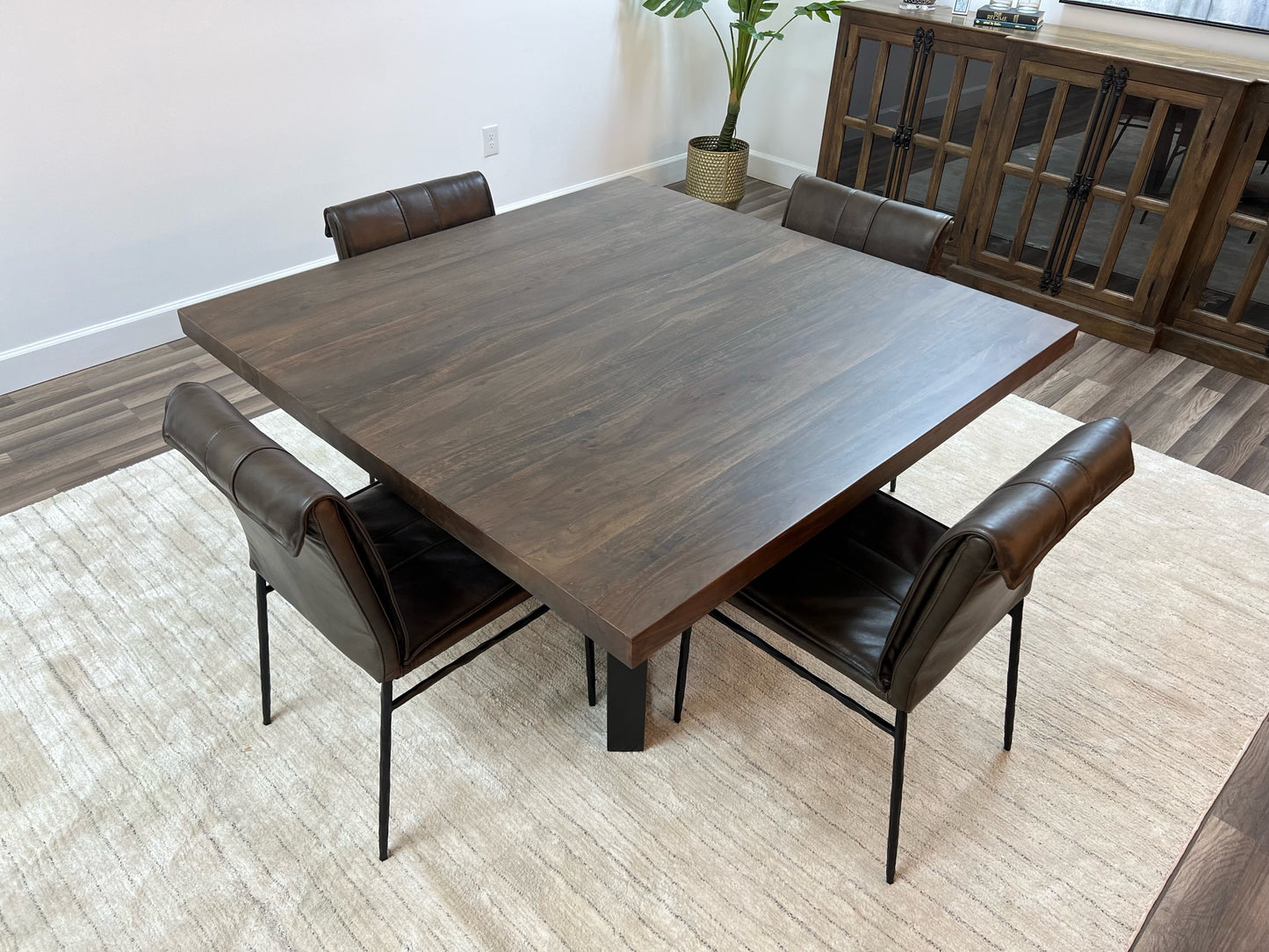 Maxwell Acacia 54" Square Dining Table - Natural + Smoke BASE