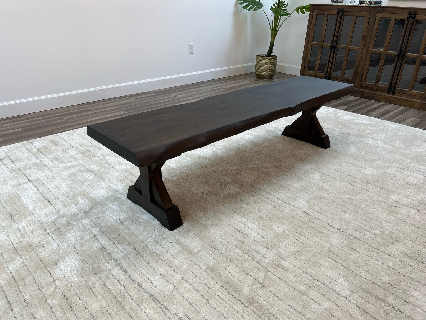 Bartholomew Teak Live Edge Dining Bench - Natural + Black