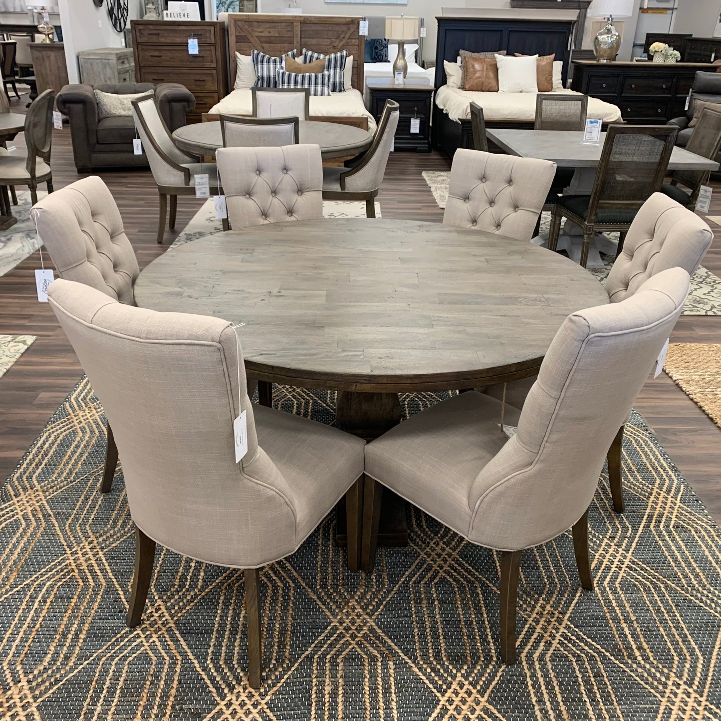 Sardis 60" Round Dining Table - Distressed Natural - Classic Carolina Home