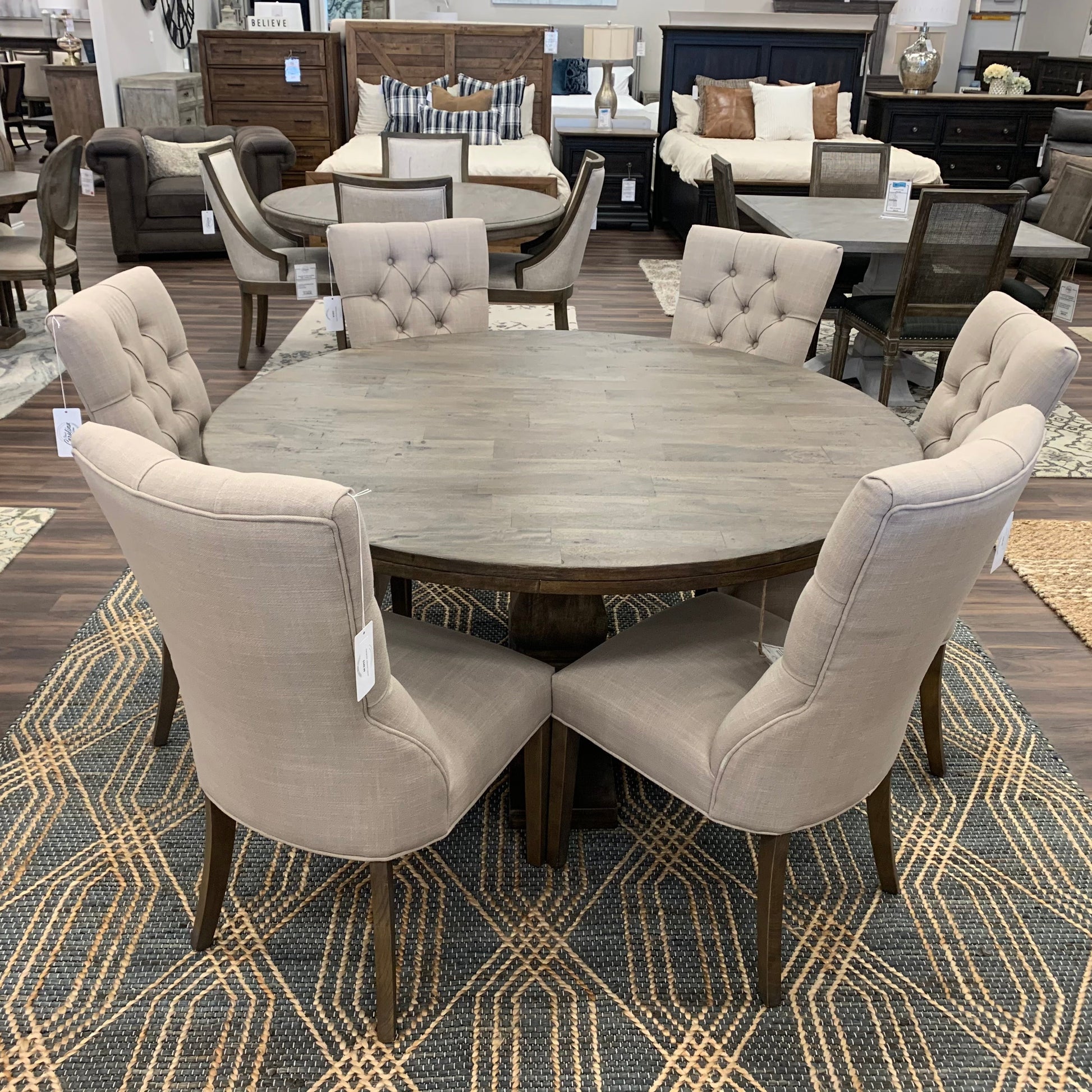 Sardis 60" Round Dining Table - Distressed Natural - Classic Carolina Home