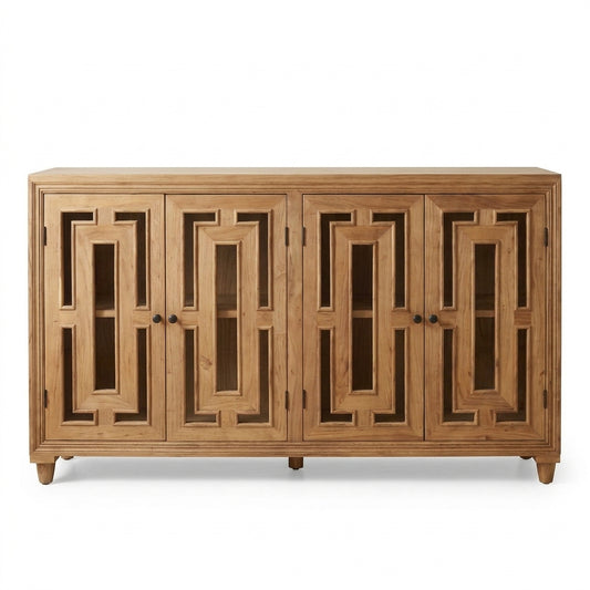 Dominic 71" Acacia 4 Door Glass Front Sideboard - Gray
