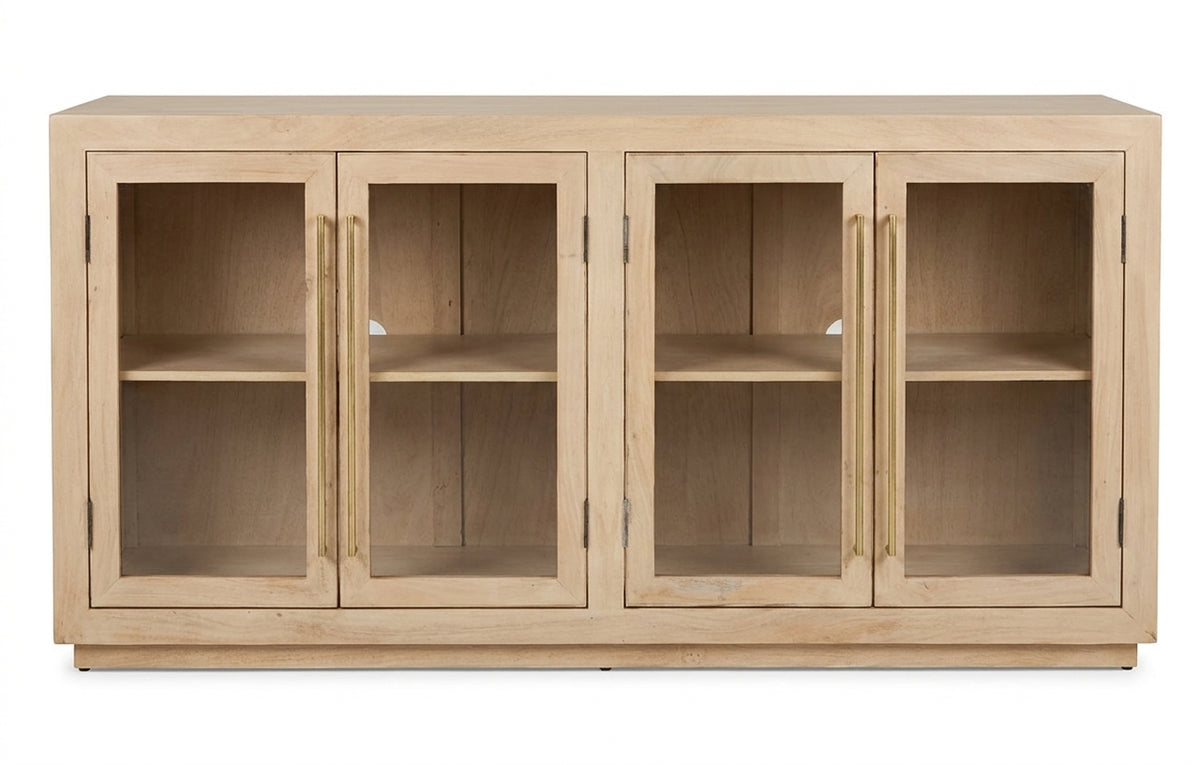 Tristan 72" 4 Door Glass Front Sideboard - New White Wash