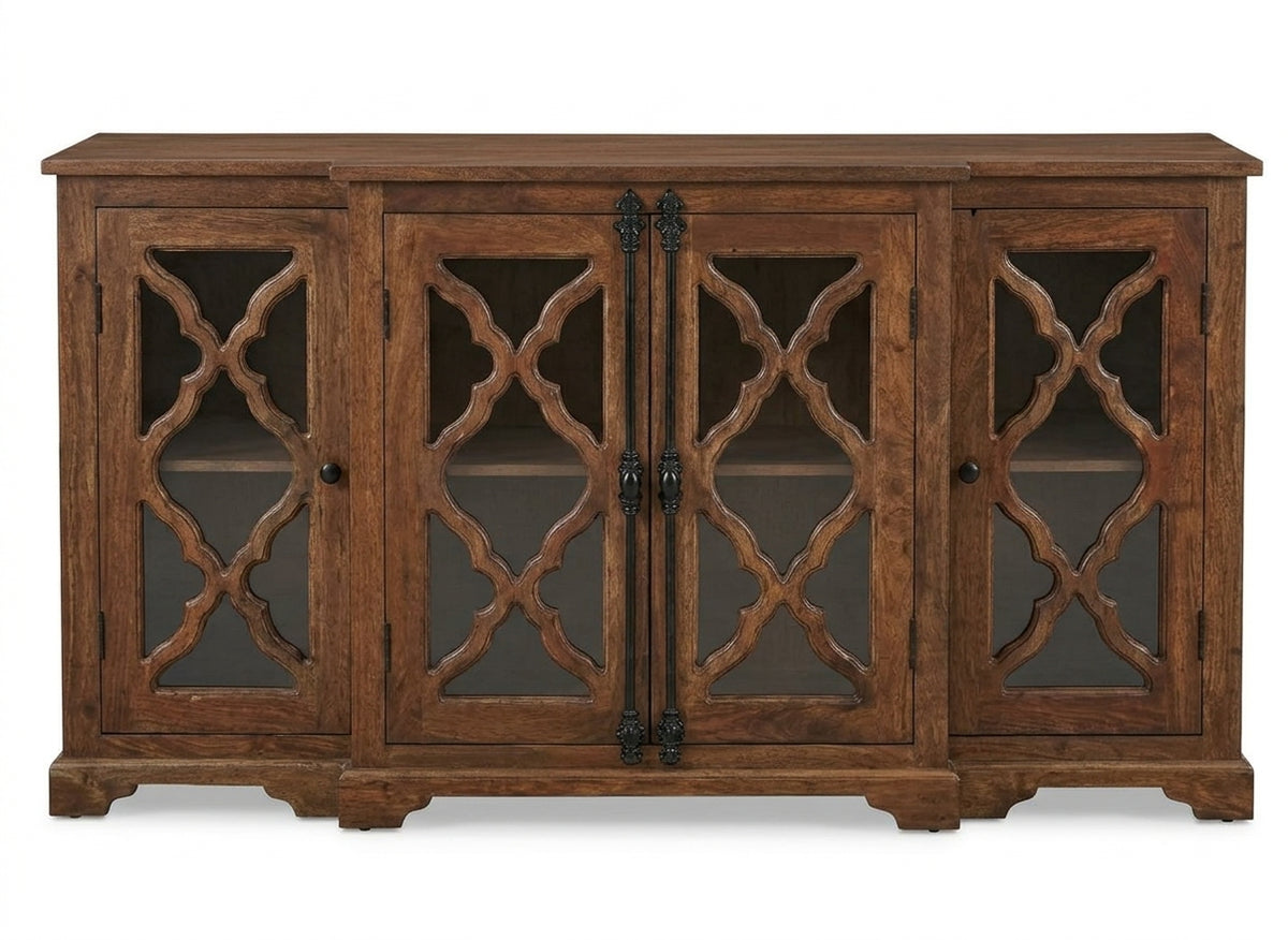 Charlene 72" Acacia 4 Door Breakfront Sideboard - Natural + Gray