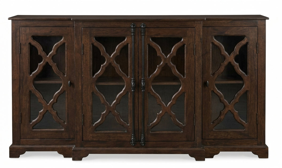 Charlene 72" Acacia 4 Door Breakfront Sideboard - Natural + Black