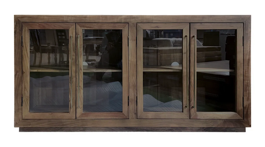 Tristan 72" 4 Door Glass Front Sideboard - Natural + Smoke