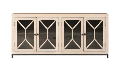 Candace 82" Smoked Glass 4 Door Sideboard - New White Wash